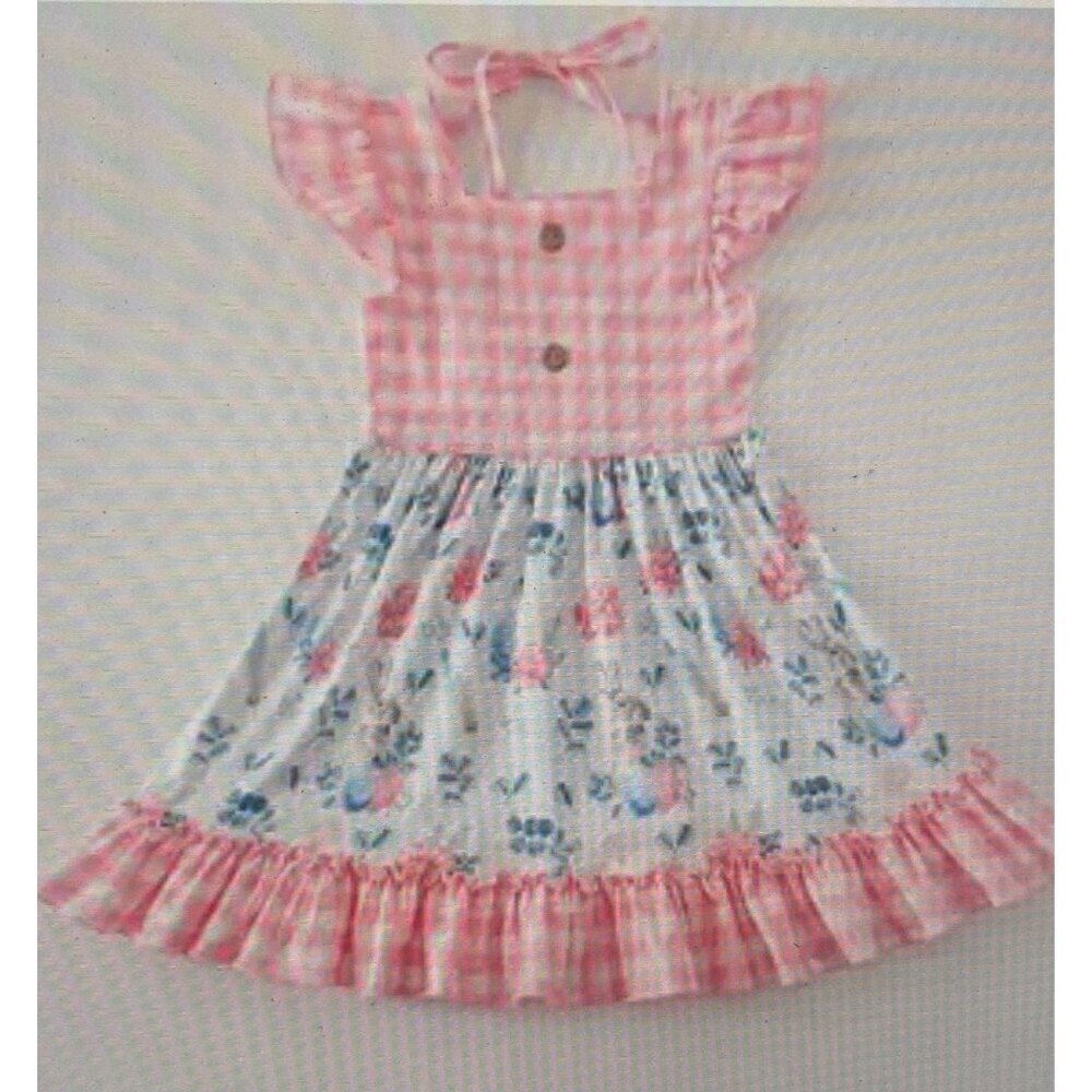 Summer girls' bunny plaid print sleeveless dress